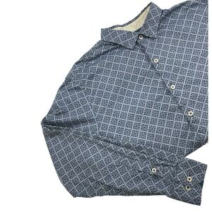 Tommy Bahama Pima Cotton Shirt Mens L Blue Geometric Button Front